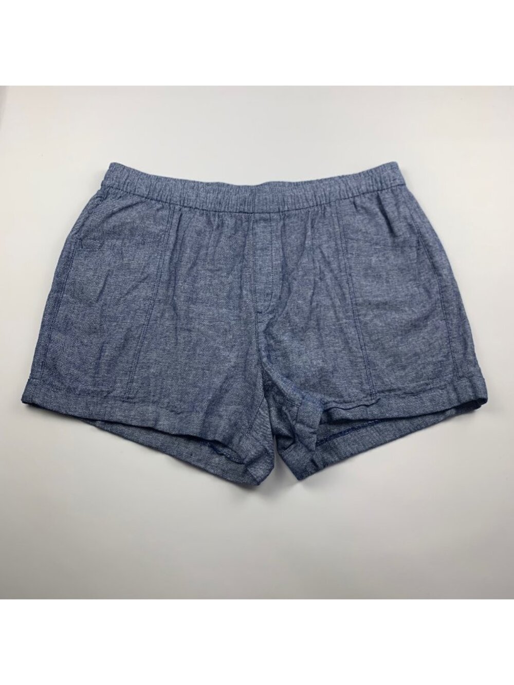 Old Navy Blue Chambray Linen Blend High Rise Pull On Shorts L